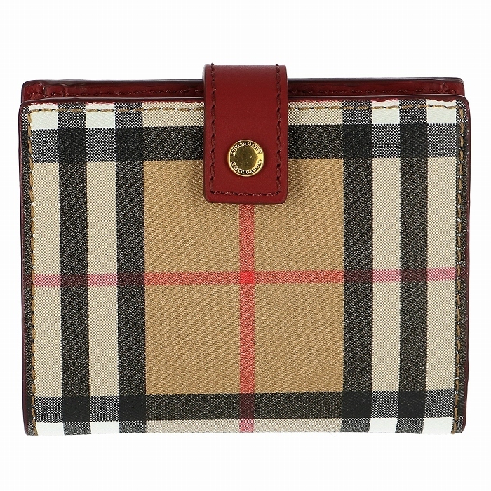 Burberry Wallet Check Crimson And Vintage Red Flap Bifold Leather